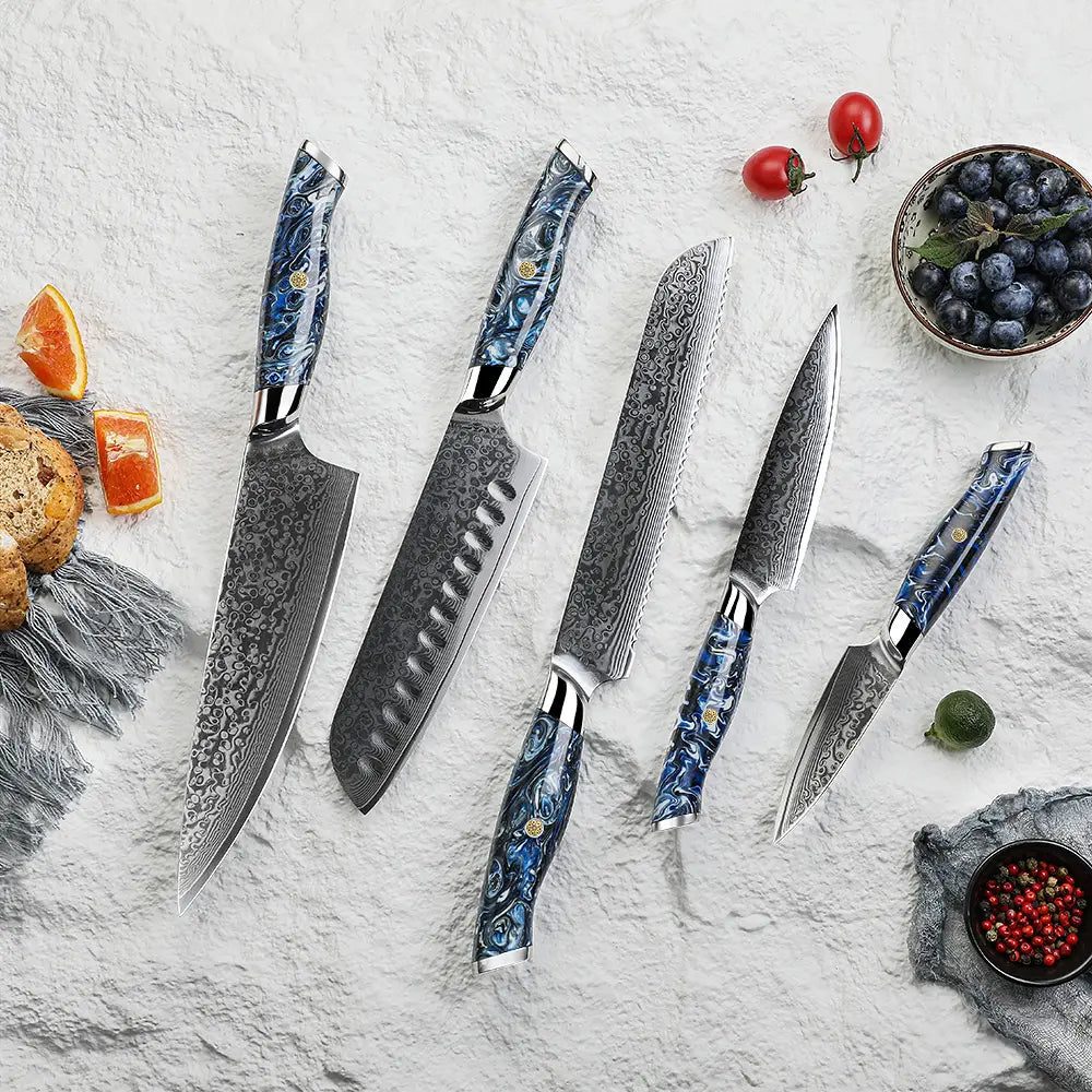 Sukamo 5-Piece Knife Set (Blue Epoxy Handle)