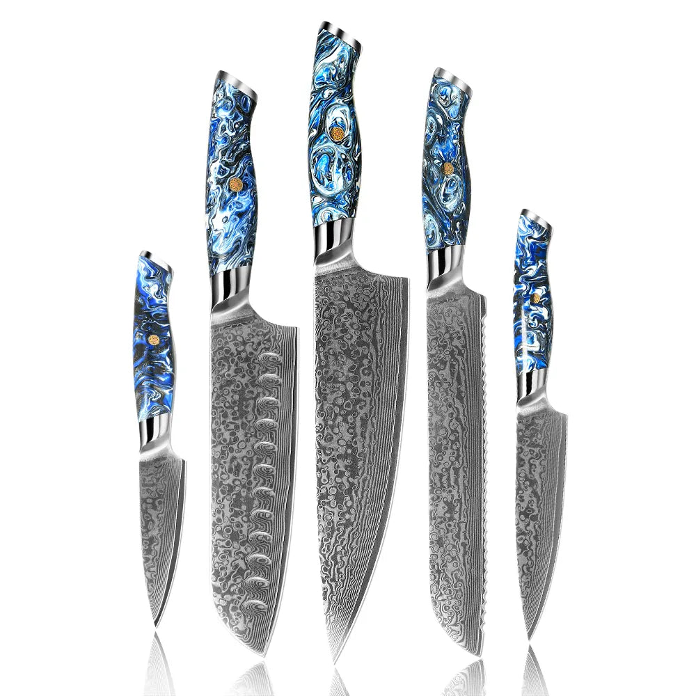 Sukamo 5-Piece Knife Set (Blue Epoxy Handle)